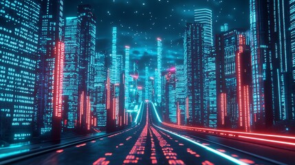Poster - A smart city and a digital landscape in the cyberworld. 3D illustration