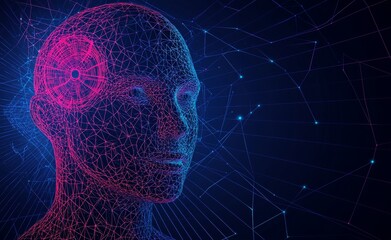 Poster - An AI digital brain. Robotic concept. A polygonal human face. Modern illustration.