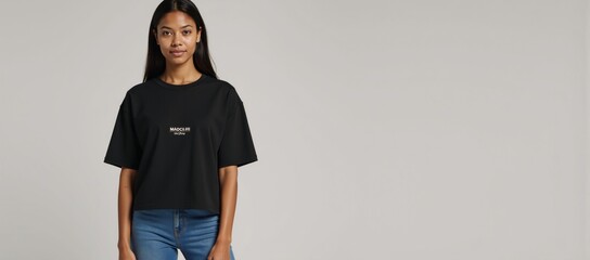 Oversized Black T-Shirt Mockup featuring confident African American Model displaying casual styles versatility  comfort