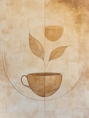 Poster - Elegant tea leaves gracefully emerge from a cup, symbolizing warmth and tranquility in a serene artistic composition. Generative AI