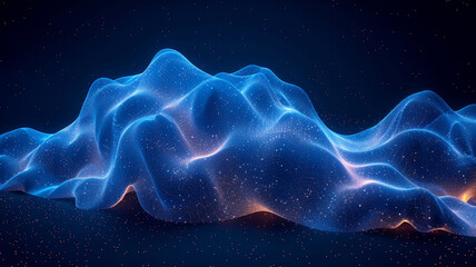 Poster - An abstract representation of a mountain landscape featuring glowing lines and a starry background. The scene captures a surreal blend of shapes and luminous colors, set in a cosmic atmosphere.
