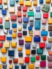 Aufkleber - The arrangement features a variety of small, colorful gift boxes of different sizes, perfect for celebrations and presents. Generative AI