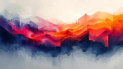 Aufkleber - Abstract artwork depicting a colorful mountain range with striking hues and dynamic brushstrokes.