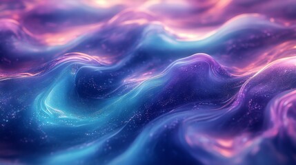 Poster - Colorful waves blend smoothly in a mesmerizing abstract design, showcasing a dreamy landscape filled with hues of blue, purple, and pink.