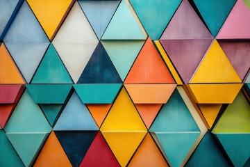 Aufkleber - Intricate triangular shapes in a variety of colors create a striking visual composition, emphasizing geometric abstraction and color contrast. Generative AI