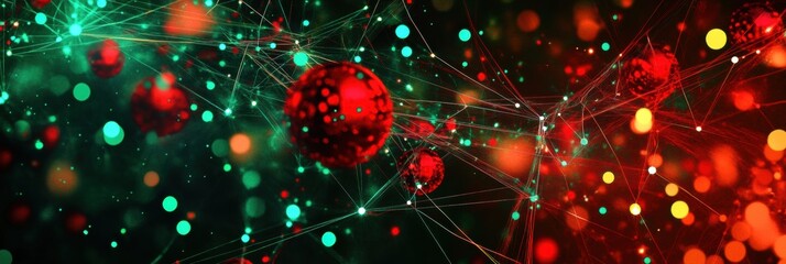 Aufkleber - Bright red and green ornaments intersperse with twinkling lights, forming a mesmerizing display that captures the holiday spirit. Generative AI