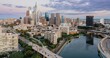 © Zenstratus - Traffic on the Vine St Expressway crossing the Schuylkill River and the downtown city skyline of Philadelphia at sunset, Pennsylvania, United States.