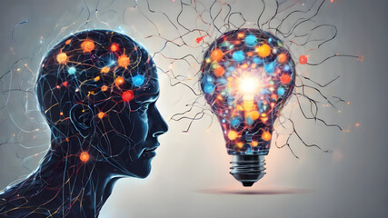 Creative concept of human brain in light bulb. AI generated image. Creative brain Idea and light bulb concept ,Business and education concept