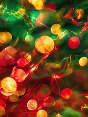 Fototapete - colorful ornaments and twinkling lights blend in an abstract composition, evoking a warm and festive
