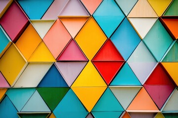 Poster - colorful triangular patterns create a striking geometric abstraction, showcasing a harmonious blend 