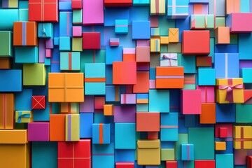 Aufkleber - An assortment of small, colorful gift boxes in different sizes displays a cheerful and festive atmosphere, ideal for celebrations. Generative AI