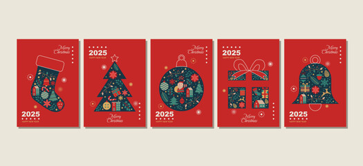 Wall Mural - Collection of Merry Christmas and Happy New Year card templates