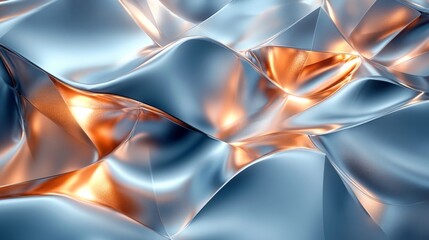 Poster - Curved metallic surfaces undulate in intertwining waves, showcasing a captivating blend of copper and blue tones that reflect light and create depth.