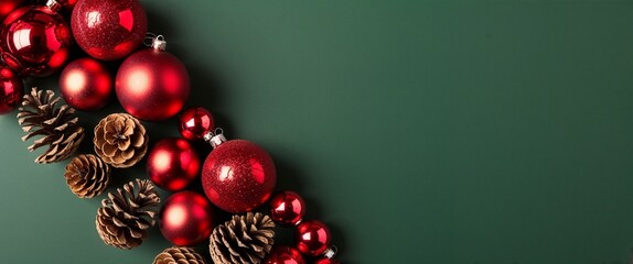 Christmas ball decorations and natural pine cones is elegantly.