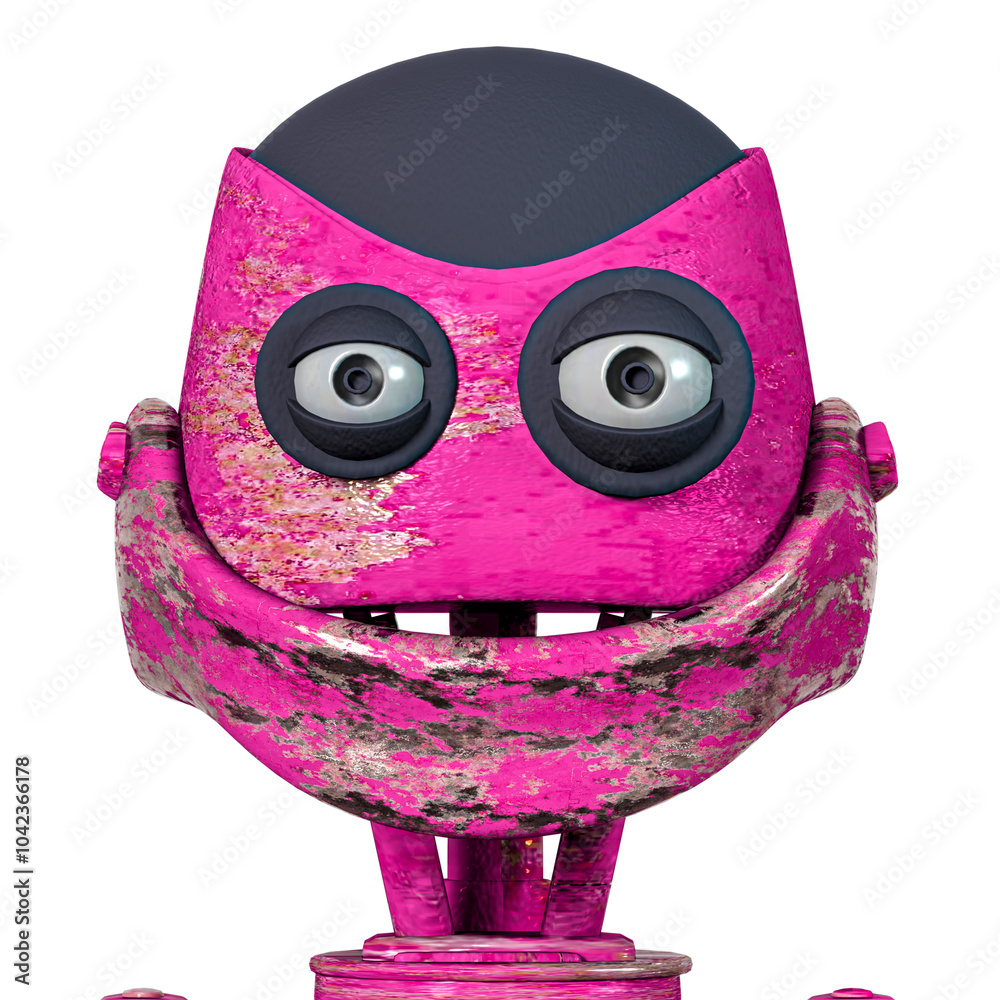 rusty cartoon robot is happy on id profile picture in white background ...