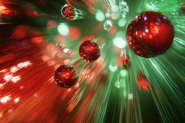 Aufkleber - Bright red and green hues swirl together, showcasing Christmas ornaments and lights that radiate festive cheer and warmth. Generative AI