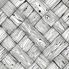 Poster - A detailed view of a woven surface showcasing an intricate pattern of light and dark wood-like textures, emphasizing the craftsmanship and natural design elements in a unique formation.