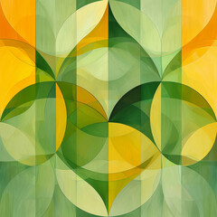 Poster - Bold geometric shapes in shades of green and yellow blend harmoniously, capturing attention with their layered design. The artwork conveys a sense of movement and depth through its circular forms.