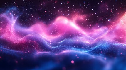 Fototapete - A mesmerizing display of colorful cosmic waves in hues of pink and blue flows beneath a sparkling starry sky, creating a dynamic and captivating atmosphere.