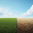 © Jiranun - Climate change concept, green fields separated from dry land.