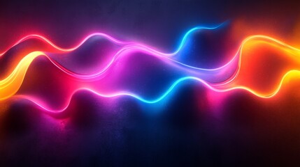Fototapete - Bright neon waves in vibrant colors create an abstract design against a dark backdrop, evoking a dynamic and energetic nighttime atmosphere.