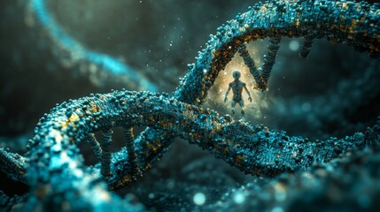 Unraveling the Mystery of Life,Human Emergence from Genetic Code: Birth of Life from DNA. Concept of genetic engineering, human development, biotechnology, and the mystery of life.