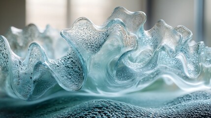 Leinwandbilder - The intricate details of a glass sculpture create a mesmerizing display as light refracts through its wavy surface in a serene indoor environment.