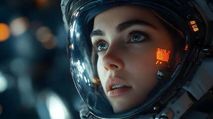 Poster - Close-up of an astronaut with a reflective helmet in space.