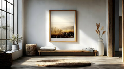 Wall Mural - Cozy interior with artwork and natural elements for relaxation.