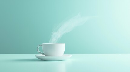 Minimalist cup of hot coffee with steam on pastel background