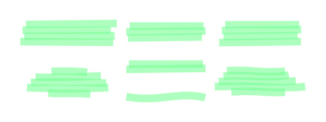 Poster - Set of green highlight marker lines. Various transparent freedrawn pen or brush underlines for important text or emphasis selection isolated on white background. Vector realistic illustration.