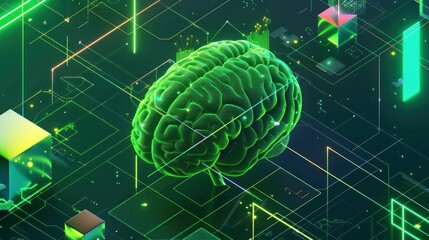 Poster - digital brain, artificial intelligence, technology background, neon colors, futuristic design, data visualization, abstract illustration showcasing neural connections and information flows in vibrant