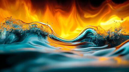 Poster - A dynamic interplay of water and fire, showcasing vibrant colors.