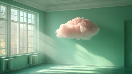 Canvas Print - A serene room with a pink cloud floating against a mint green wall.