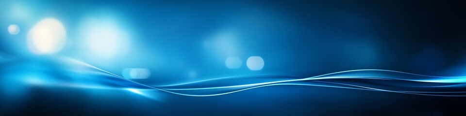 Poster - Abstract blue background with glowing light effects and wavy lines. Perfect for digital designs and creative projects.