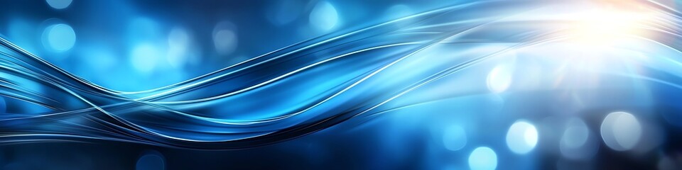 Poster - Abstract blue light waves and bokeh effect create a dynamic, futuristic atmosphere. Perfect for backgrounds and design projects.
