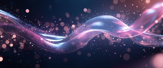 Poster - Abstract digital wave with shimmering particles on a dark background, capturing a sense of movement and energy in vibrant hues.