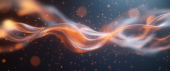 Poster - Abstract swirling lights in vibrant orange and blue tones create a dynamic flow against a dark background in this digital art piece.
