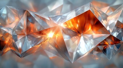 Leinwandbilder - A stunning close-up reveals a complex arrangement of crystal formations reflecting vibrant orange hues. The interplay of light highlights the geometric shapes and textures.