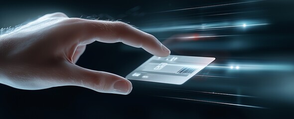 Poster - Digital hand reaching for futuristic interface screen, symbolizing technology advancement and innovative communication solutions.