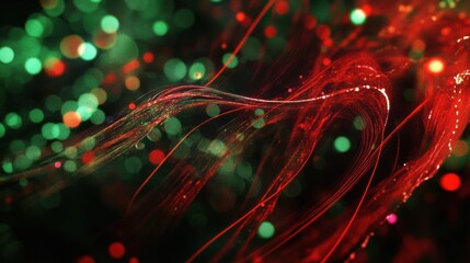 Fototapete - Bright swirls of red and green create a festive atmosphere with abstract representations of Christmas ornaments and lights, capturing holiday joy. Generative AI