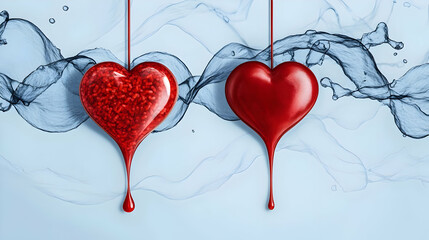 Canvas Print - Heart-Shaped Drips with Blue Ink Swirls