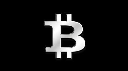 Poster - Shiny, metallic silver Bitcoin symbol against a solid black background, highlighting its emblematic design prominently