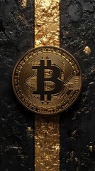 Aufkleber - Gold Bitcoin symbol against a textured black and gold background, highlighting cryptocurrency's luxurious and digital nature