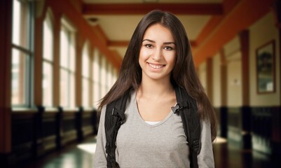 Wall Mural - A confident student posing in university hallway,