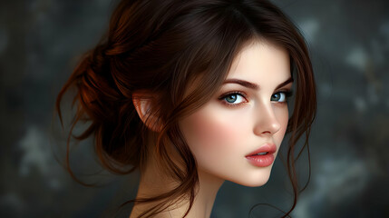 Wall Mural - Portrait of a young woman with elegant hair and striking features.