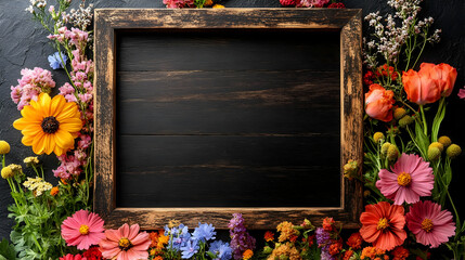 Sticker - A rustic frame surrounded by vibrant flowers for creative displays.