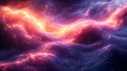 Leinwandbilder - A breathtaking view of a nebula illuminated by shades of pink and orange glows amidst the dark expanse of space. Stars twinkle in the distance, creating a mesmerizing effect.