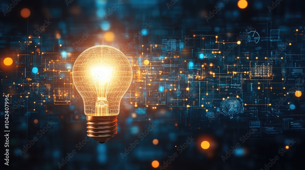 futuristic graphic icons of glowing light bulb concept picture of ...
