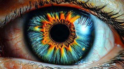 Sticker - Close-up of a vibrant, multicolored human eye.